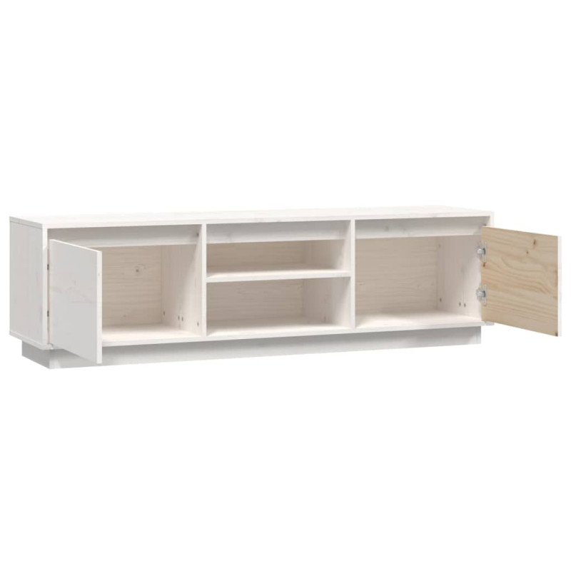 Szafka pod telewizor, biała, 140x35x40 cm, lite drewno sosnowe