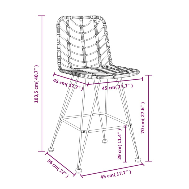Stołki barowe, 2 szt., czarne 45x56x103,5 cm, PE, rattan i stal