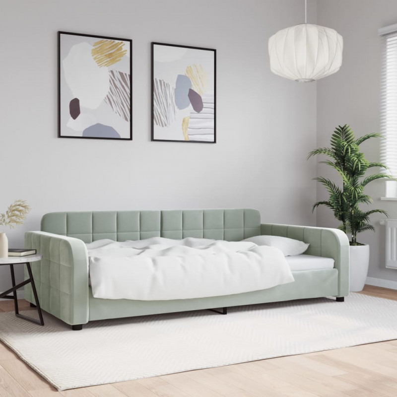 Sofa z funkcją spania, jasnoszara, 100x200 cm, obita aksamitem