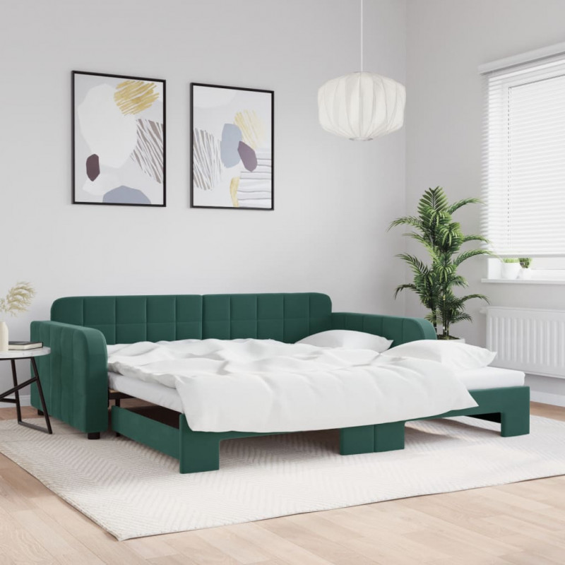 Sofa rozsuwana, ciemnozielona, 100x200 cm, aksamit