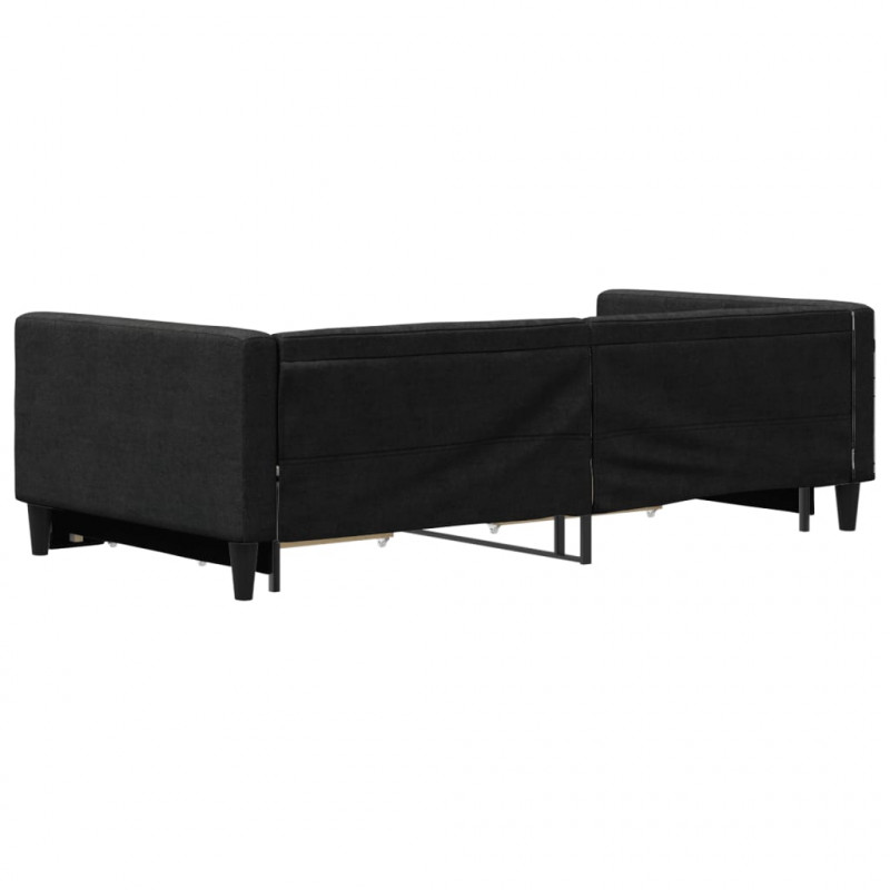 Sofa rozsuwana z szufladami, czarna, 100x200 cm, tkanina