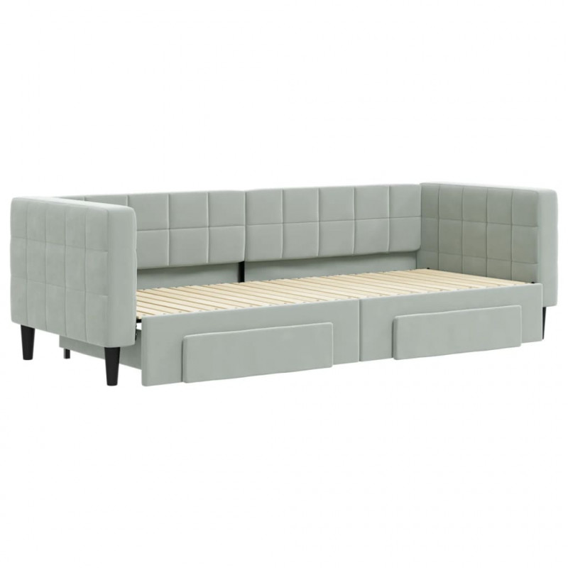 Sofa rozsuwana z szufladami, jasnoszara, 80x200 cm, aksamit