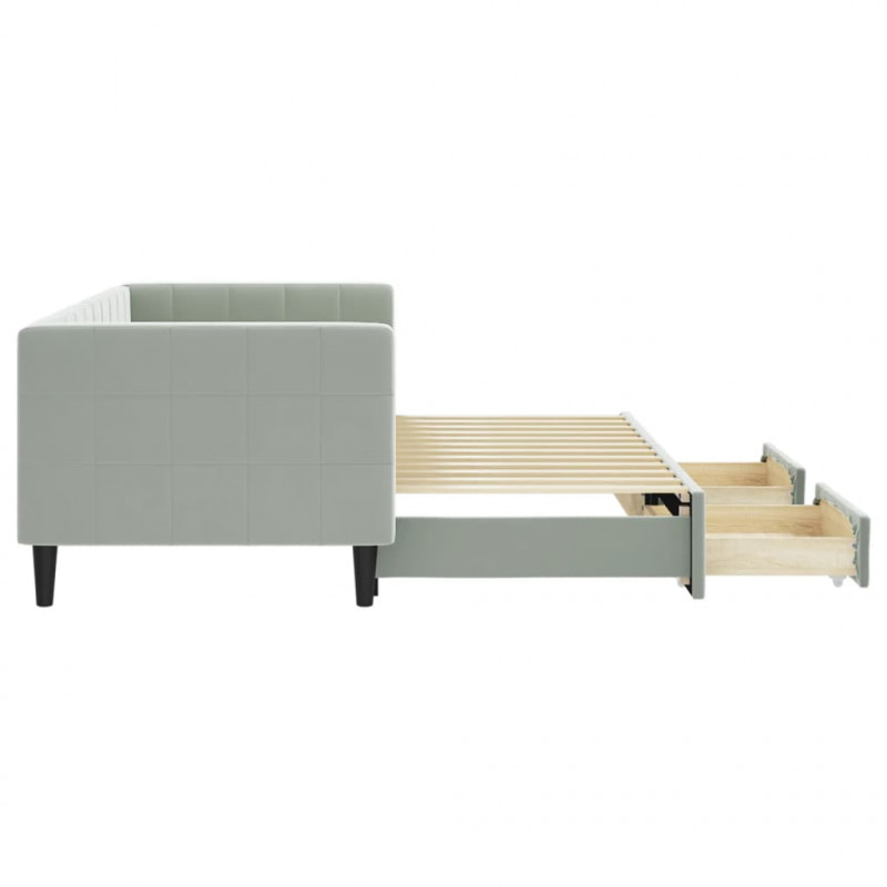 Sofa rozsuwana z szufladami, jasnoszara, 80x200 cm, aksamit
