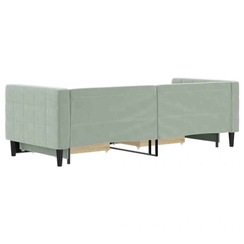 Sofa rozsuwana z szufladami, jasnoszara, 80x200 cm, aksamit