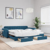 Sofa rozsuwana z szufladami, niebieska, 100x200 cm, aksamit