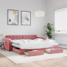 Sofa rozsuwana z szufladami, różowa, 100x200 cm, aksamit