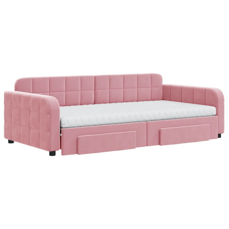 Sofa rozsuwana z szufladami, różowa, 100x200 cm, aksamit