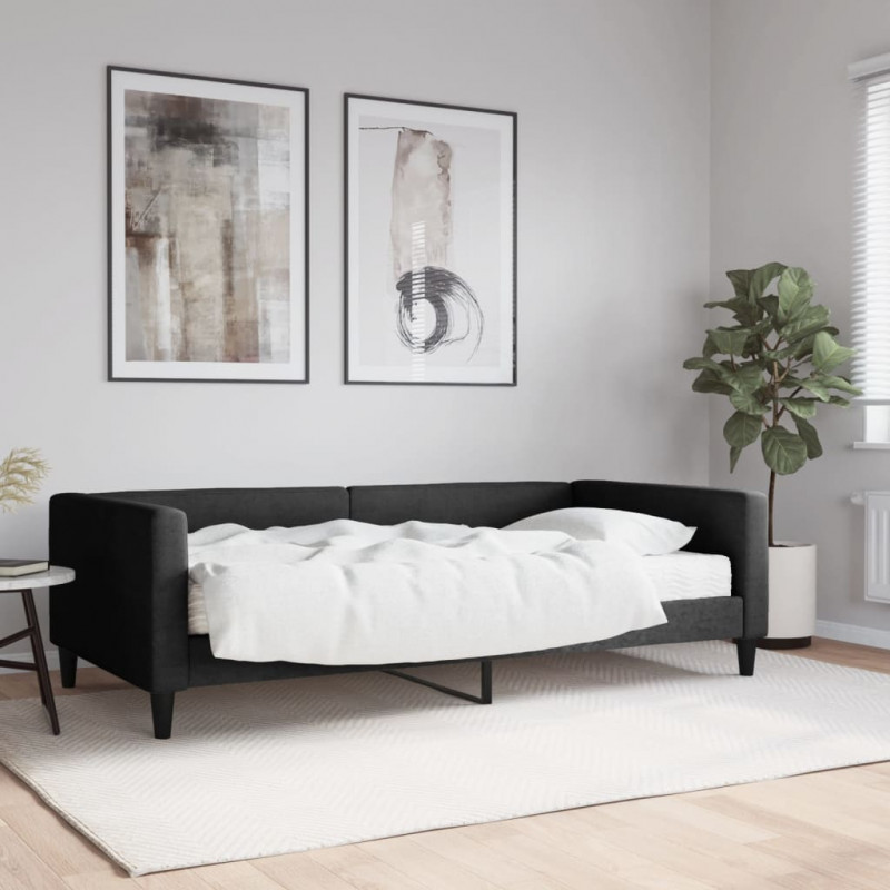 Sofa z materacem do spania, czarna, 100x200 cm, tkanina