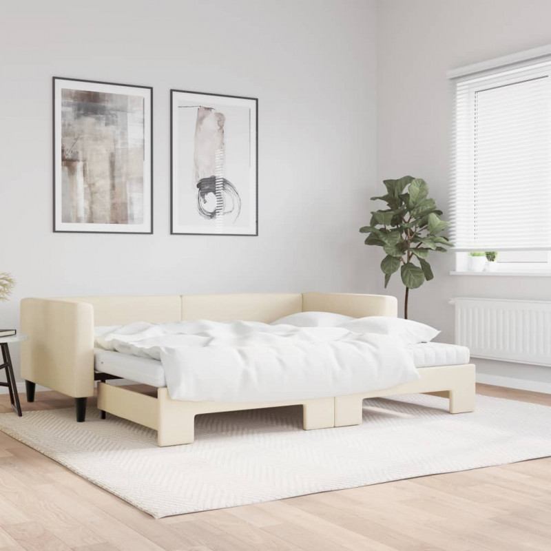 Sofa rozsuwana z materacami, kremowa, 90x200 cm, tkanina