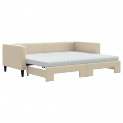 Sofa rozsuwana z materacami, kremowa, 90x200 cm, tkanina
