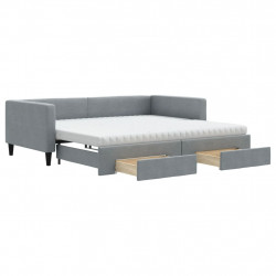 Sofa rozsuwana z szufladami, jasnoszara, 100x200 cm, tkanina