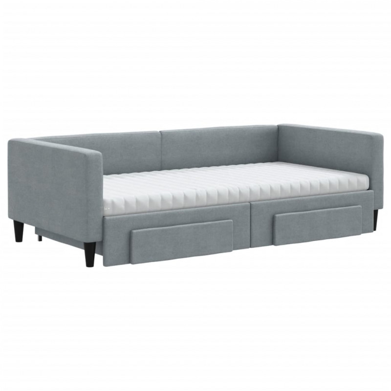 Sofa rozsuwana z szufladami, jasnoszara, 100x200 cm, tkanina