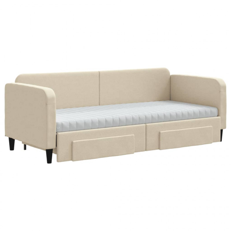 Sofa rozsuwana z szufladami, kremowa, 80x200 cm, tkanina