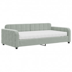 Sofa z materacem do spania, jasnoszara, 100x200 cm, aksamit