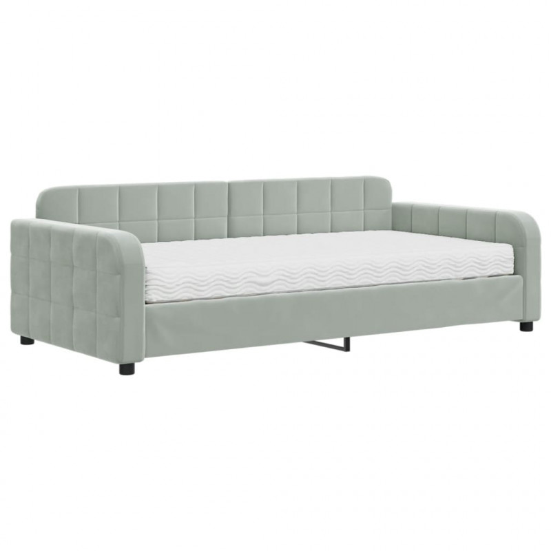 Sofa z materacem do spania, jasnoszara, 100x200 cm, aksamit