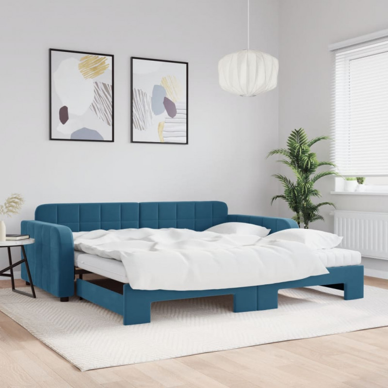 Sofa rozsuwana z materacami, niebieska, 100x200 cm, aksamit