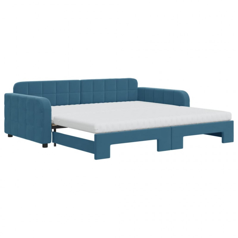Sofa rozsuwana z materacami, niebieska, 100x200 cm, aksamit