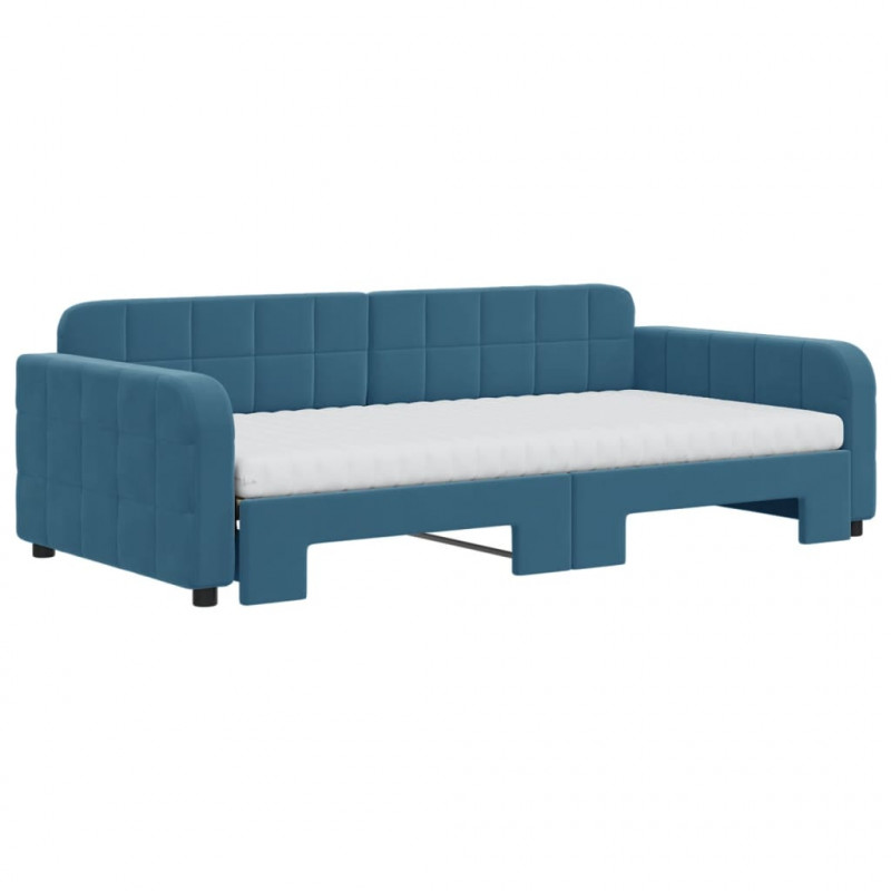 Sofa rozsuwana z materacami, niebieska, 100x200 cm, aksamit