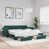 Sofa rozsuwana z szufladami, ciemnozielona, 100x200 cm, aksamit