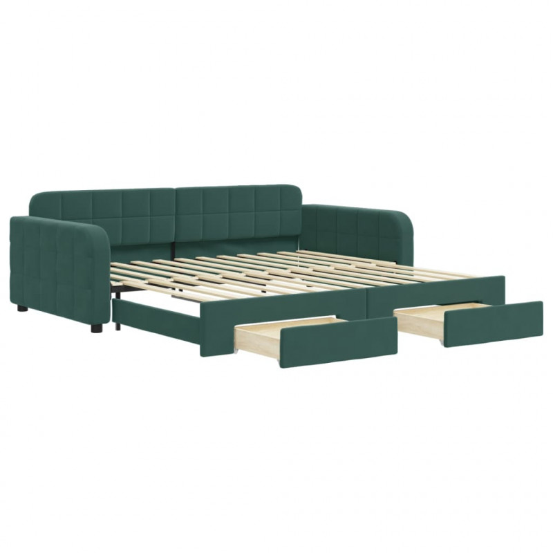 Sofa rozsuwana z szufladami, ciemnozielona, 100x200 cm, aksamit