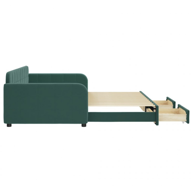 Sofa rozsuwana z szufladami, ciemnozielona, 100x200 cm, aksamit