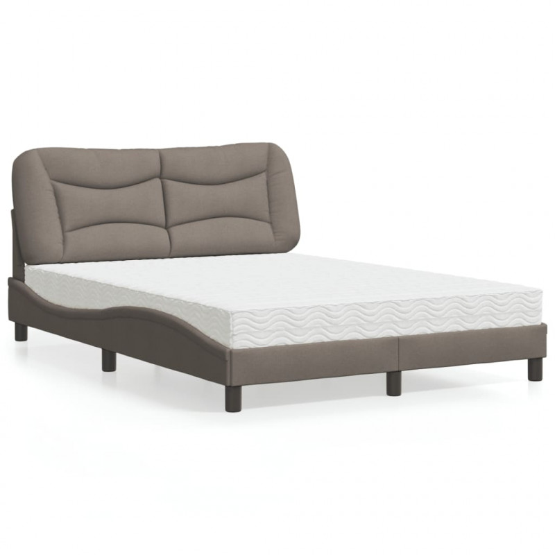 Łóżko z materacem, taupe, 140x190 cm, obite tkaniną