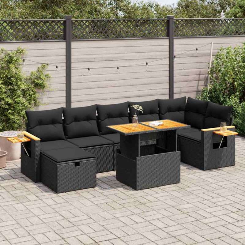5-cz. zestaw wypoczynkowy do ogrodu, poduszki, czarny rattan PE
