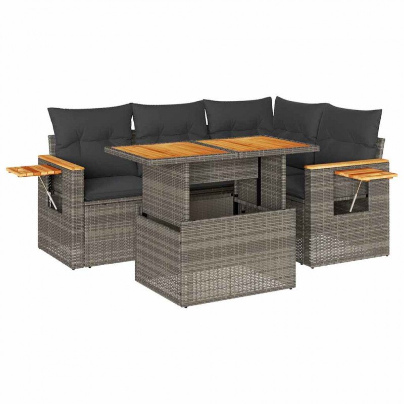 4-cz. sofa ogrodowa z poduszkami, szary, rattan PE i akacja