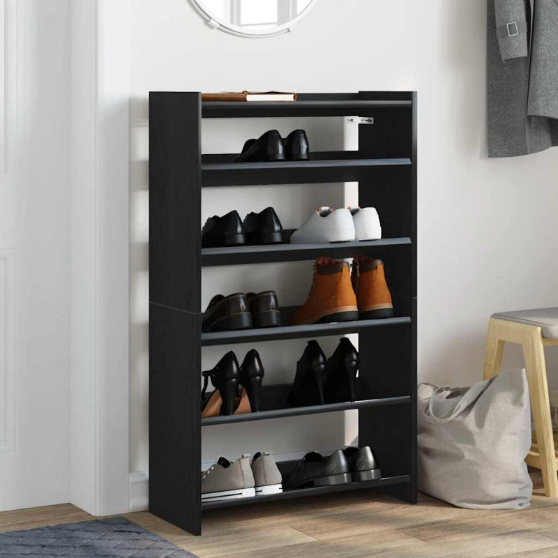 Półka na buty, czarna, 60x25x100 cm, materiał drewnopochodny