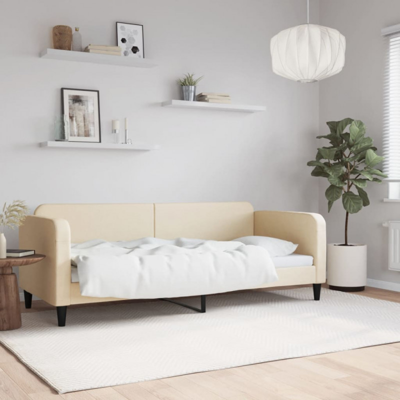 Sofa z funkcją spania, kremowa, 80x200 cm, obita tkaniną