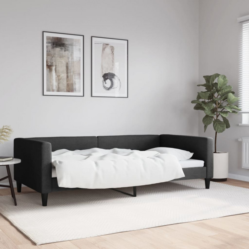 Sofa z funkcją spania, czarna, 100x200 cm, obita tkaniną
