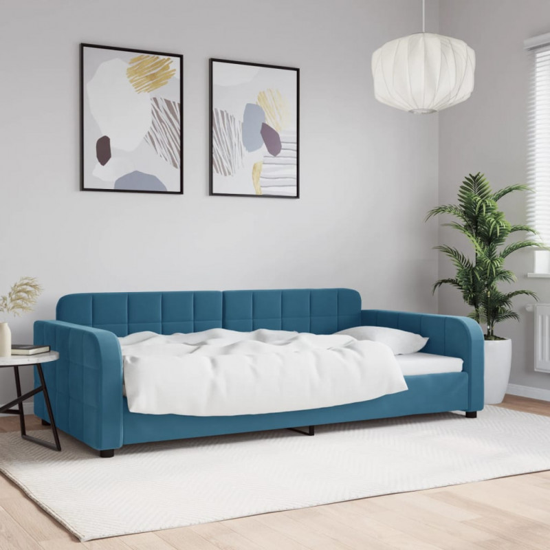 Sofa z funkcją spania, niebieska, 100x200 cm, obita aksamitem