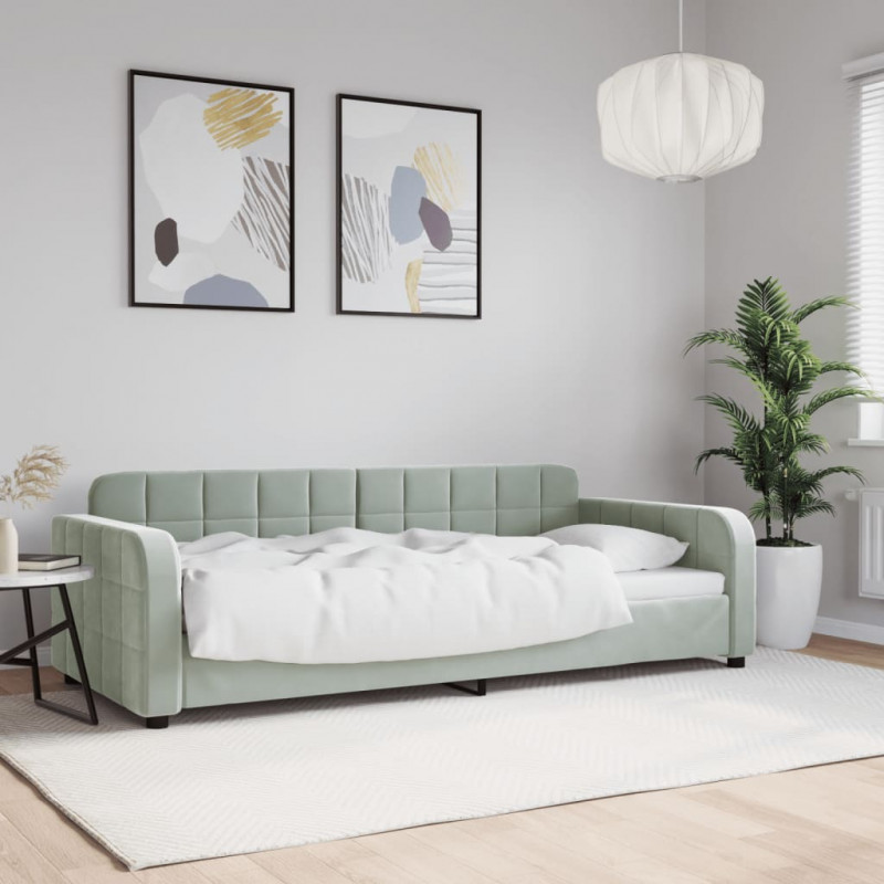 Sofa z funkcją spania, jasnoszara, 90x200 cm, obita aksamitem