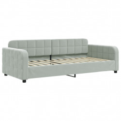 Sofa z funkcją spania, jasnoszara, 90x200 cm, obita aksamitem
