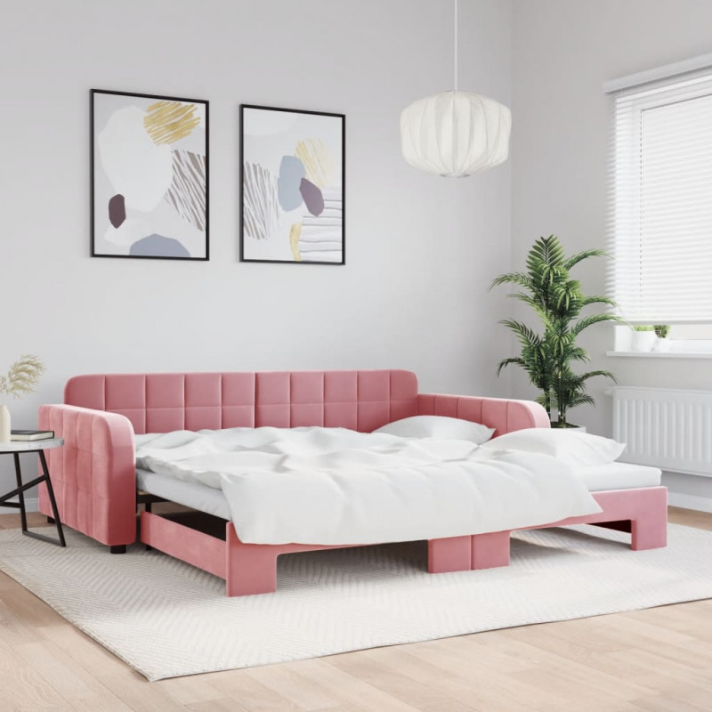 Sofa rozsuwana, różowa, 100x200 cm, aksamit