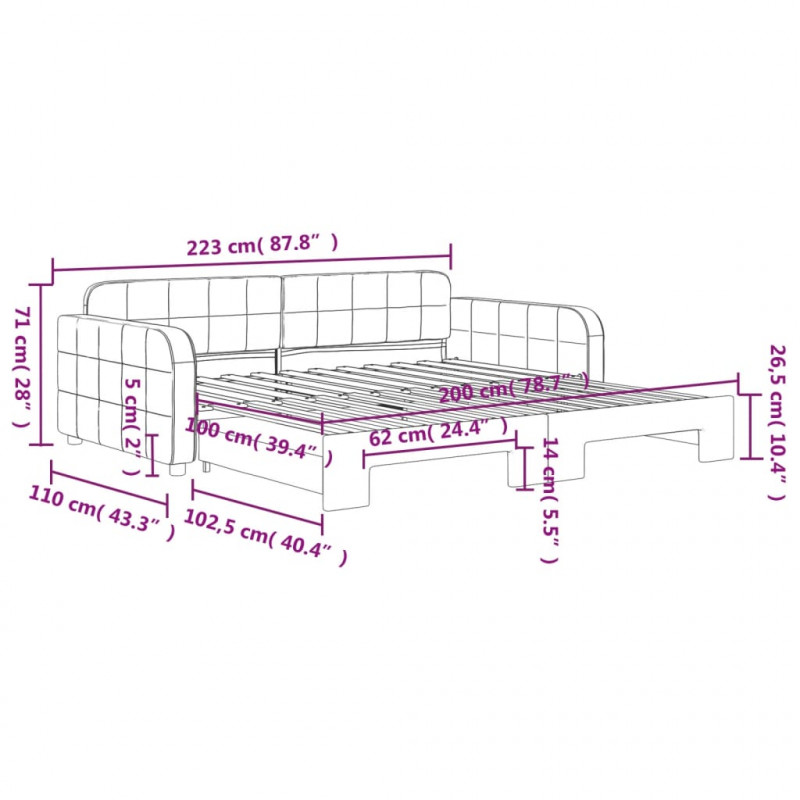 Sofa rozsuwana, różowa, 100x200 cm, aksamit