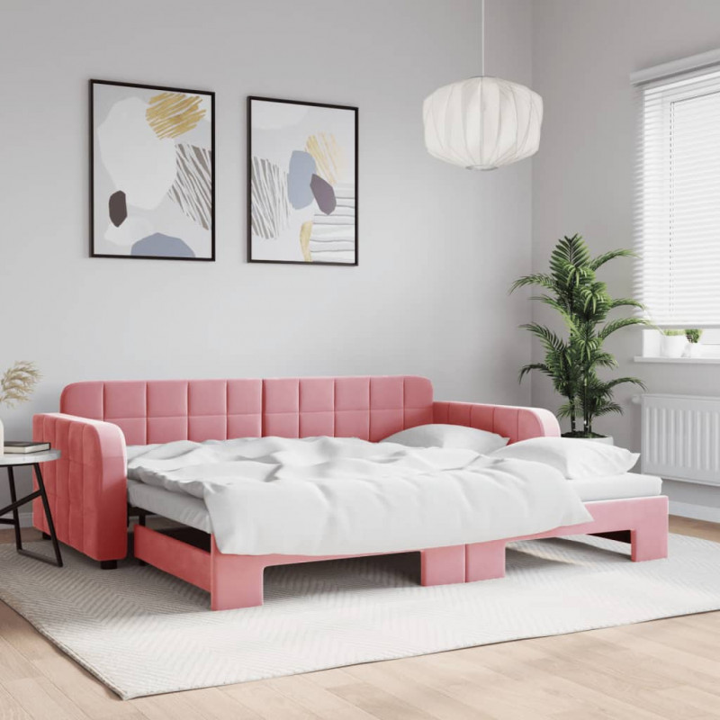 Sofa rozsuwana, różowa, 90x200 cm, aksamit