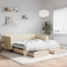 Sofa rozsuwana z szufladami, kremowa, 100x200 cm, tkanina