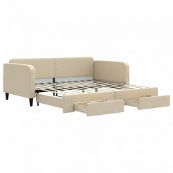 Sofa rozsuwana z szufladami, kremowa, 100x200 cm, tkanina