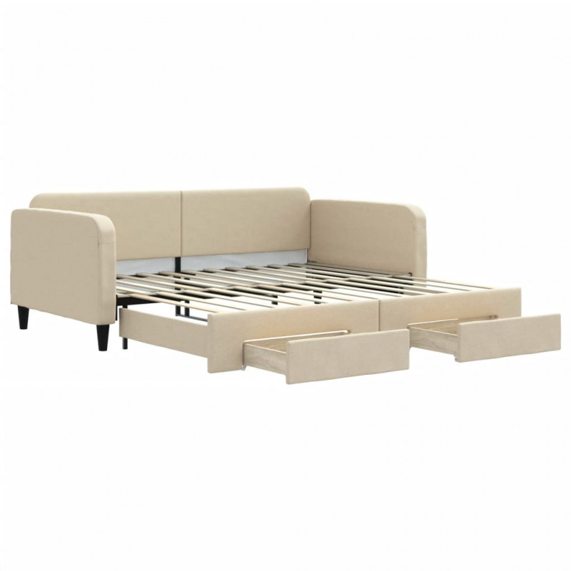 Sofa rozsuwana z szufladami, kremowa, 100x200 cm, tkanina