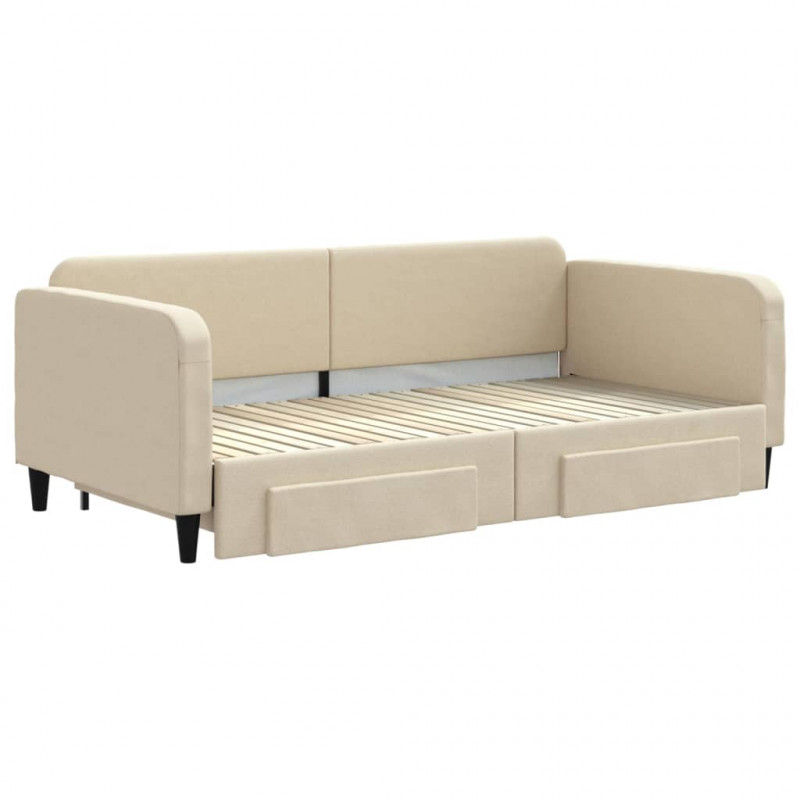 Sofa rozsuwana z szufladami, kremowa, 100x200 cm, tkanina