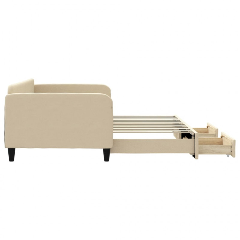 Sofa rozsuwana z szufladami, kremowa, 100x200 cm, tkanina