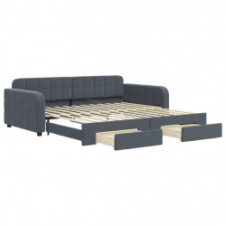 Sofa rozsuwana z szufladami, ciemnoszara, 100x200 cm, aksamit
