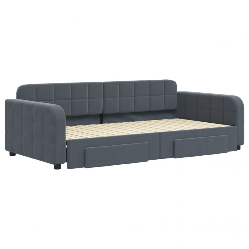 Sofa rozsuwana z szufladami, ciemnoszara, 100x200 cm, aksamit