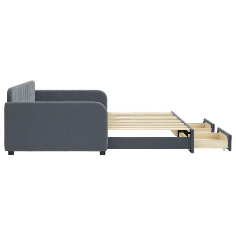 Sofa rozsuwana z szufladami, ciemnoszara, 100x200 cm, aksamit
