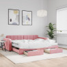 Sofa rozsuwana z szufladami, różowa, 90x200 cm, aksamit