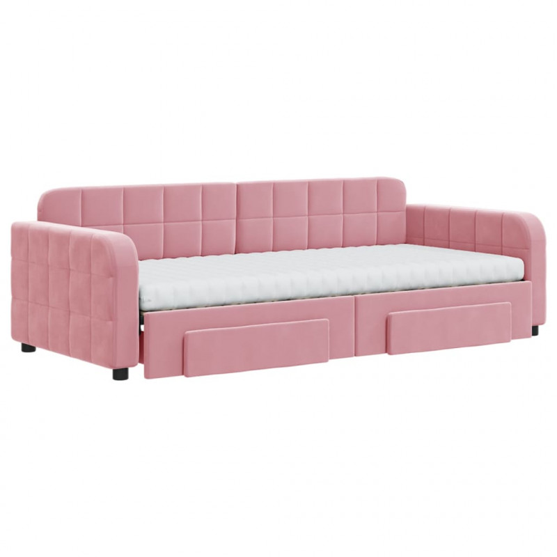 Sofa rozsuwana z szufladami, różowa, 90x200 cm, aksamit