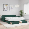 Sofa rozsuwana z szufladami, ciemnozielona, 100x200 cm, aksamit