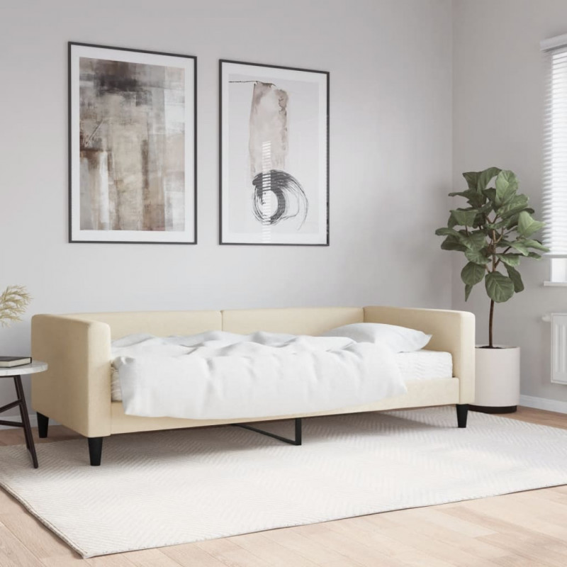 Sofa z materacem do spania, kremowa, 90x200 cm, tkanina