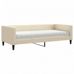 Sofa z materacem do spania, kremowa, 90x200 cm, tkanina